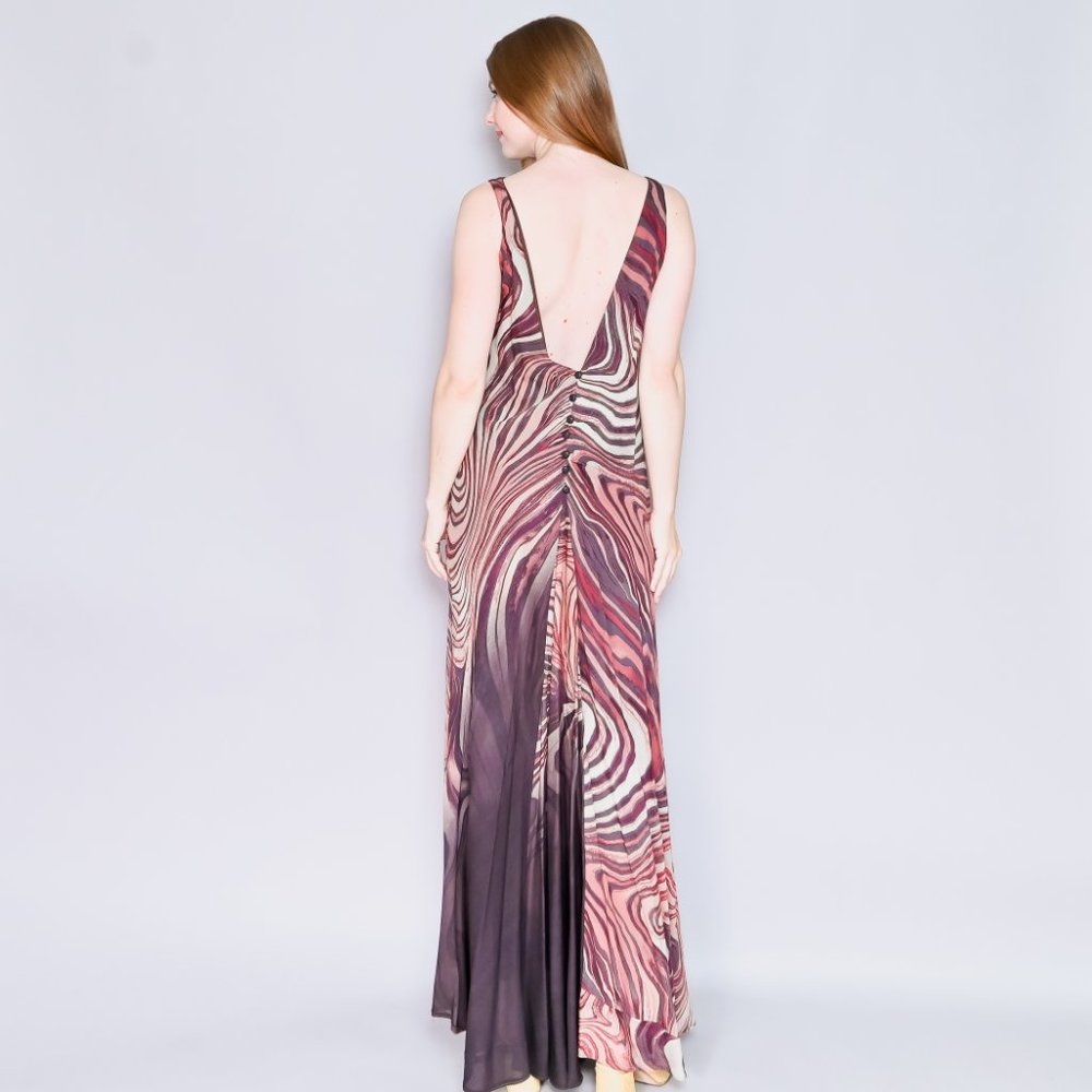 VINTAGE Unique 90s Swirly Stripes Geode Sleeveless Maxi Dress - Picture 4 of 8